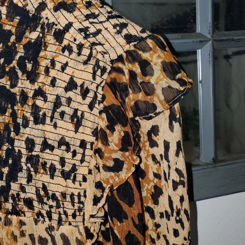 Free People Roma Leopard Print Mock Neck Blouse